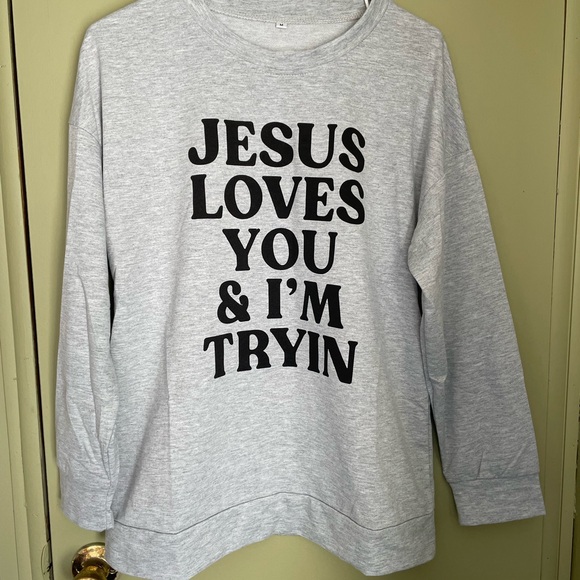 Tops - Gray Christian Sweatshirt with Bold Text Sz Med